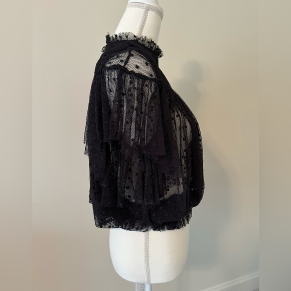 Free People Disco Ball Black Polka Dot Mesh Overlay Peplum Top Sz XS - Picture 3 of 5